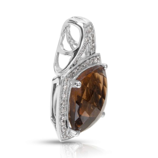 018392 sv Smoky Quartz Diamond Fashion Pendant in 18k White Gold 012 CTW