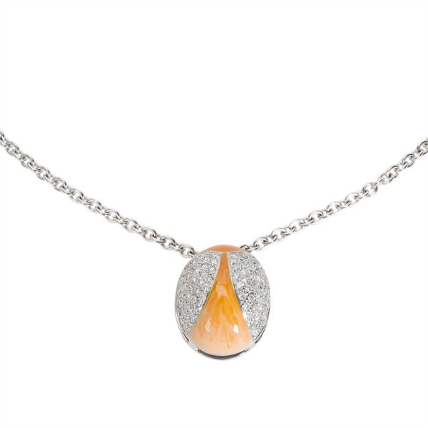 019120 fv 3a897ef2 f8b3 4ca0 bf3b 3e1f414f92b6 BRAND NEW Zydo Diamond Ladybug Necklace with Orange Enamel in 18K WG 102 CTW