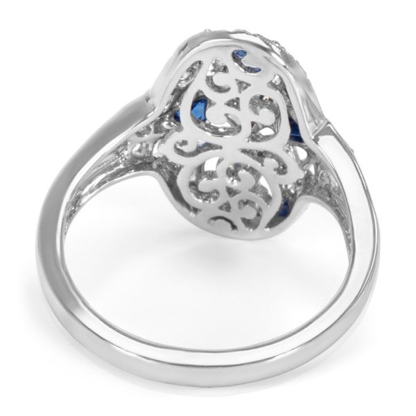 022701 bv BRAND NEW Diamond and Sapphire Vintage Style Ring in 18K White Gold 034 CTS