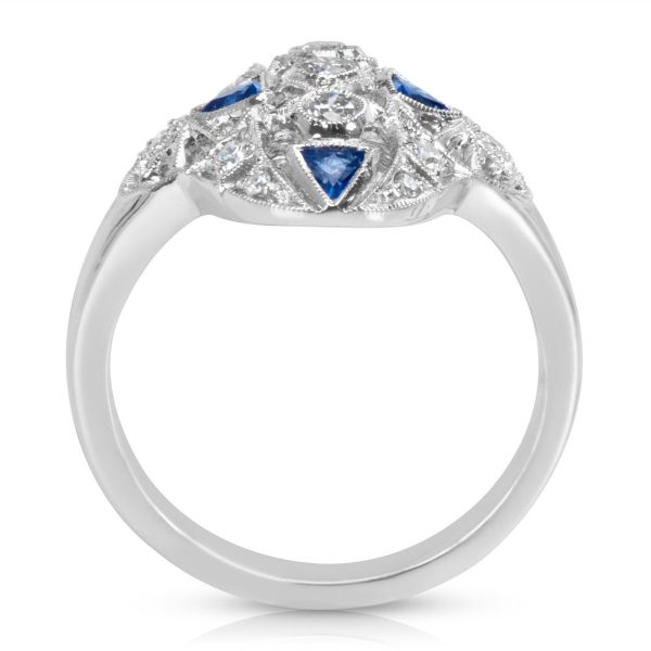 022701 pv BRAND NEW Diamond and Sapphire Vintage Style Ring in 18K White Gold 034 CTS