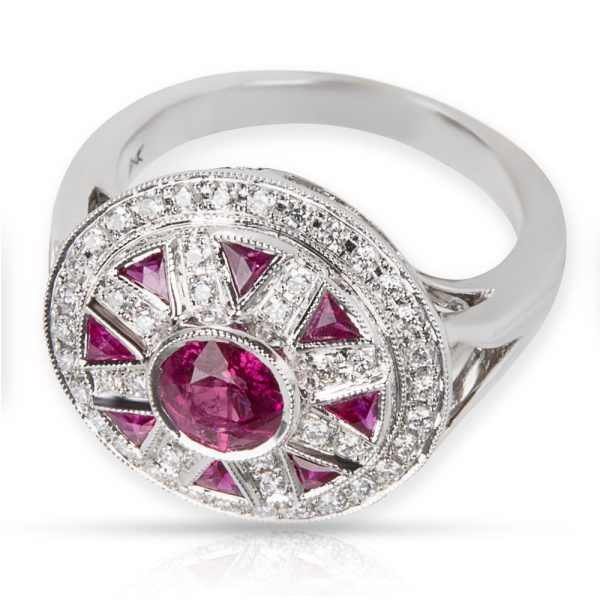 022726 fv Vintage Style Ruby Diamond Ring in 18K White Gold 033 CTW