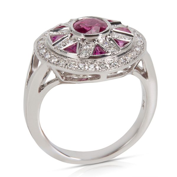 022726 pv Vintage Style Ruby Diamond Ring in 18K White Gold 033 CTW