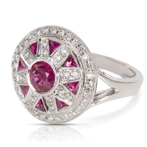 022726 stamp Vintage Style Ruby Diamond Ring in 18K White Gold 033 CTW