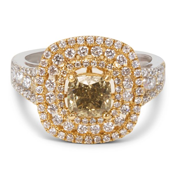 026982 fv BRAND NEW Double Halo Diamond Ring in 18K Two Tone Gold 205 CTW