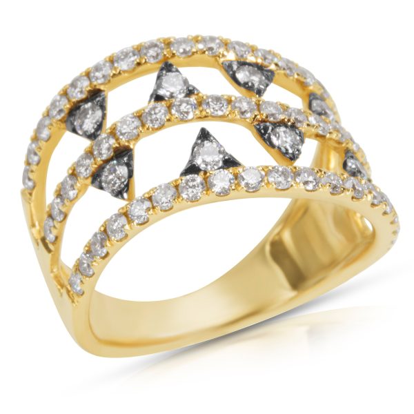 032509 av BRAND NEW Diamond and Rhodium Ring in 14K Yellow Gold 128 CTW