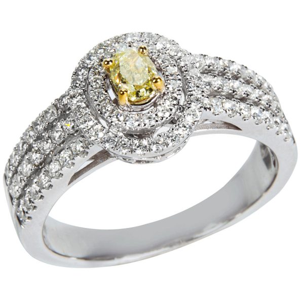 032592 FV Yellow Diamond Ring in 14K White Gold 1 CTW