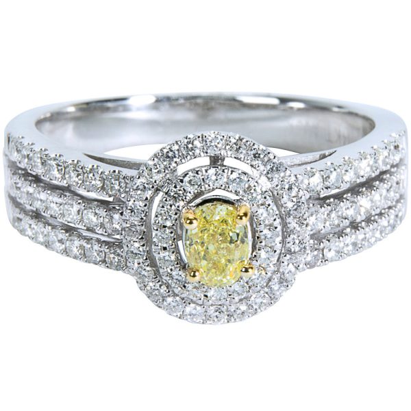 032592 PV Yellow Diamond Ring in 14K White Gold 1 CTW