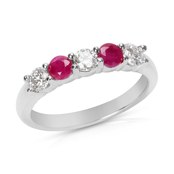 033959 av BRAND NEW Diamond Ruby 5 Stone Band in 14K White Gold 062 CTW