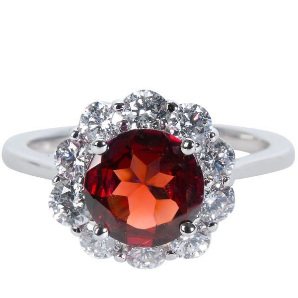 034587 FV BRAND NEW Diamond Halo Ring with Garnet Center in 14KT White Gold 1 CTW