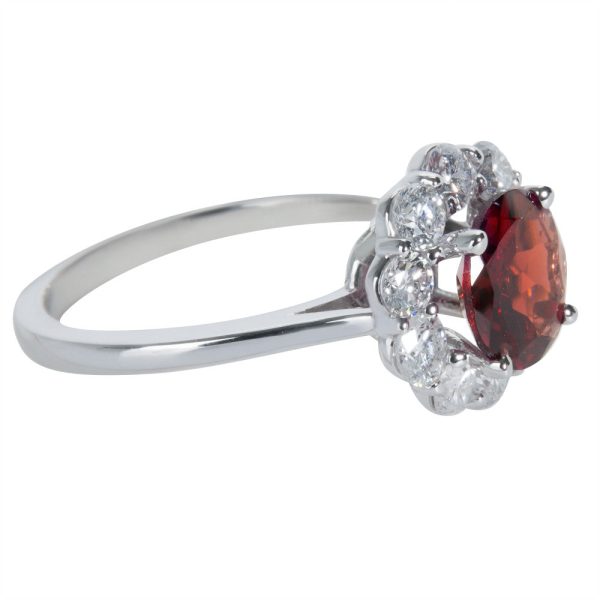 034587 SV BRAND NEW Diamond Halo Ring with Garnet Center in 14KT White Gold 1 CTW