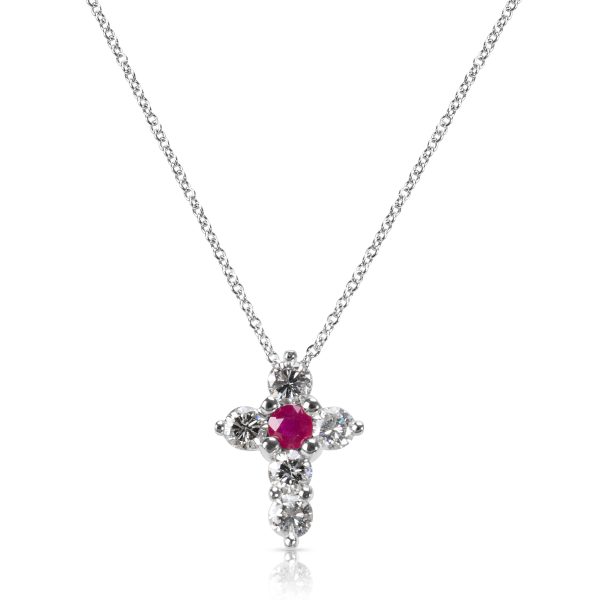 034622 fv BRAND NEW Ruby Diamond Cross Pendant in 14K White Gold 100 CTW