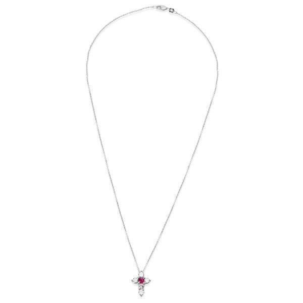 034622 pv BRAND NEW Ruby Diamond Cross Pendant in 14K White Gold 100 CTW