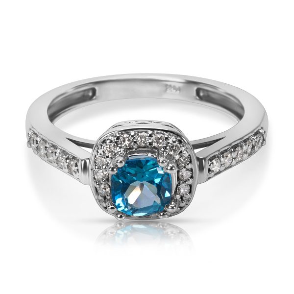 035207 fv BRAND NEW Diamond Blue Topaz Halo Ring in 14k White Gold 020 CTW