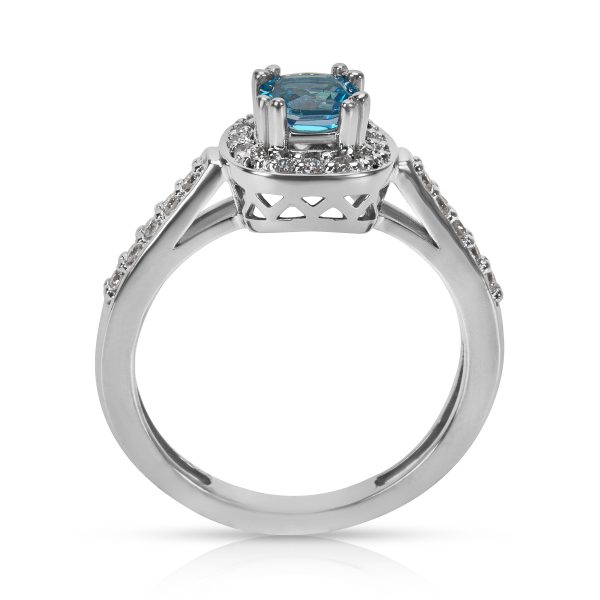 035207 pv BRAND NEW Diamond Blue Topaz Halo Ring in 14k White Gold 020 CTW