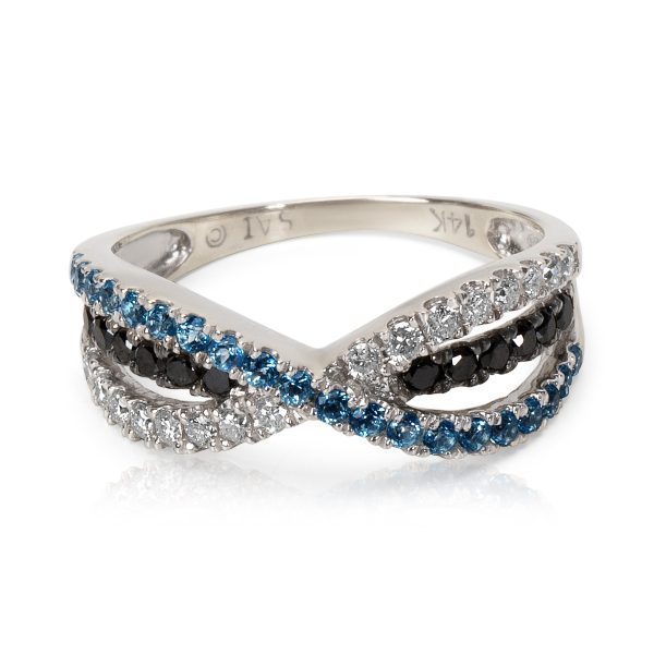 035583 fv Black White Diamond with Blue Topaz Ring in 14KT White Gold