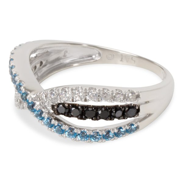 035583 sv Black White Diamond with Blue Topaz Ring in 14KT White Gold