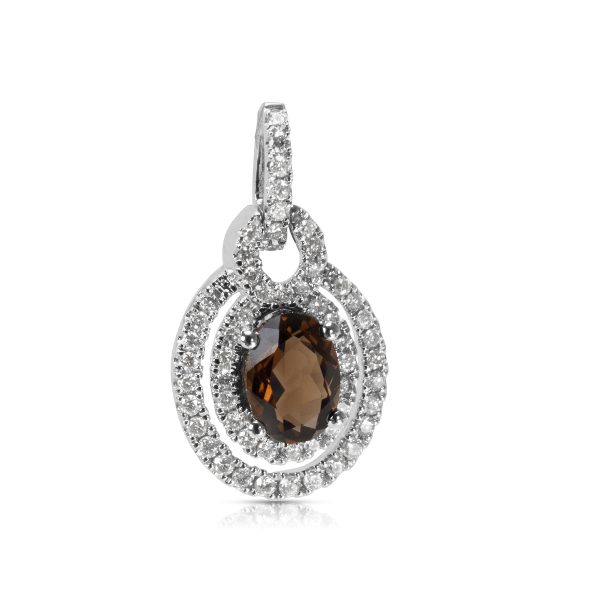 035899 fv 1bf550df fabd 4a0b 8dcc e0c5e2d64ea4 BRAND NEW Smokey Quartz Oval Pendant in 14K White Gold with Diamonds 045 CTW