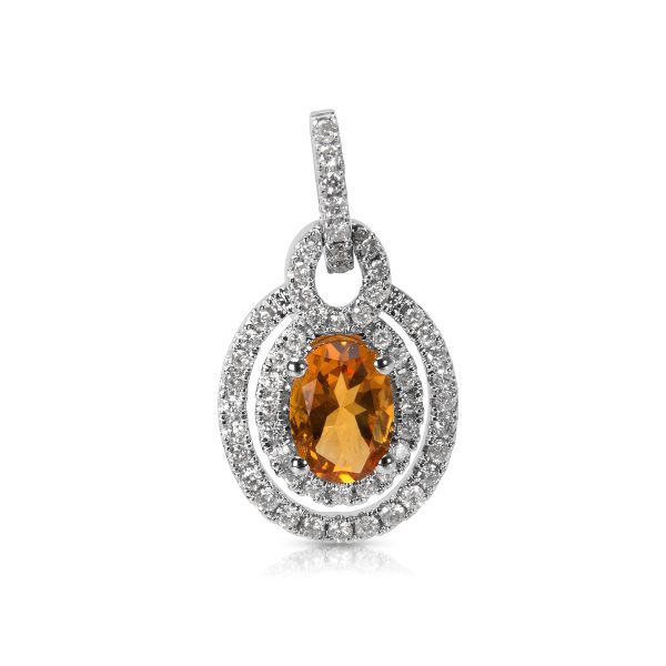 035907 fv BRAND NEW Citrine Oval Pendant in 14K White Gold with Diamonds 045 CTW