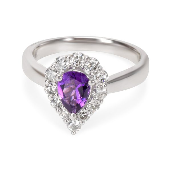 036346 fv c41e34a9 4d5d 479a bc3f 6c5313d389eb BRAND NEW Diamond Halo Pear Shape Amethyst Ring in 14k White Gold 060 CTW