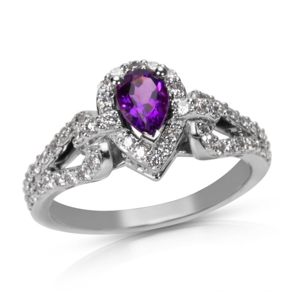 036374 av BRAND NEW Diamond Amethyst Pear Ring in 14k White Gold 050 CTW