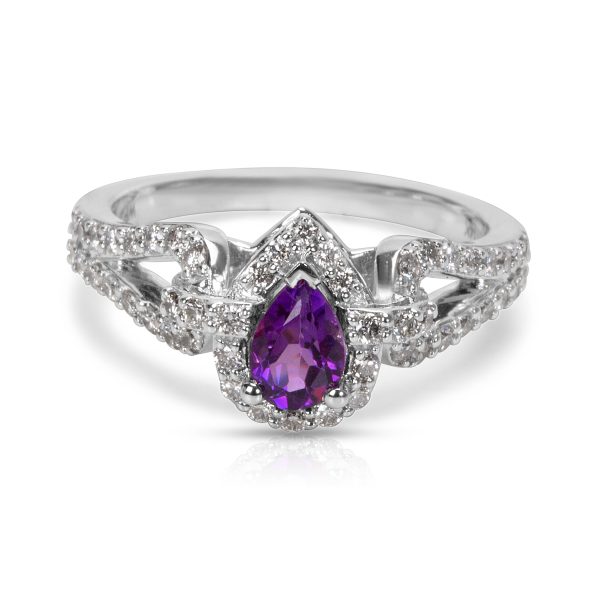 036374 fv BRAND NEW Diamond Amethyst Pear Ring in 14k White Gold 050 CTW