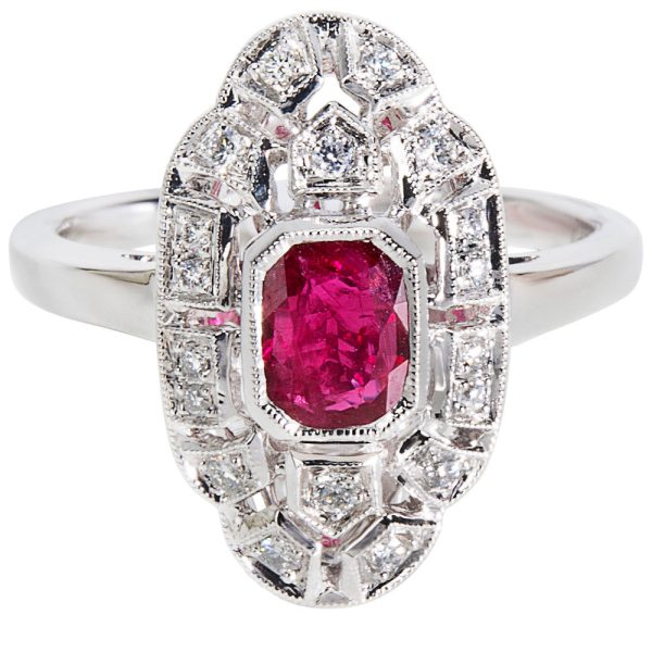 037031 PV Ruby Diamond Ring in 18K White Gold 014 CTW