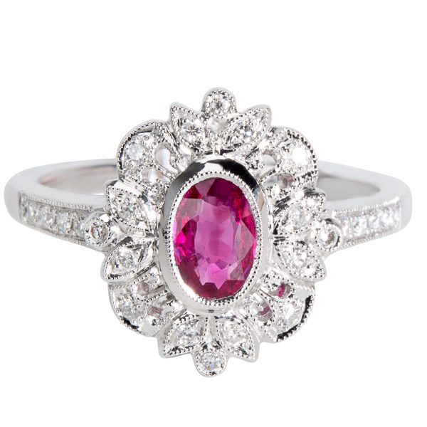 037045 fv f3ded255 83a0 4ce4 9421 383904cbf525 Ruby Diamond Ring in 18K White Gold 016 CTW