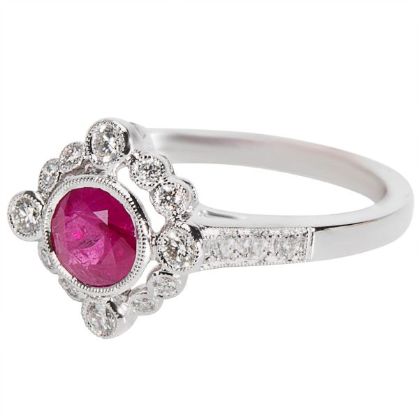 037046 SV Ruby Diamond Ring in 18K White Gold 097 CTW