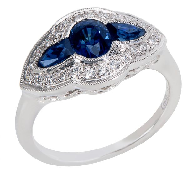 037055 stamp Sapphire Diamond Ring in 18K White Gold 015 CTW