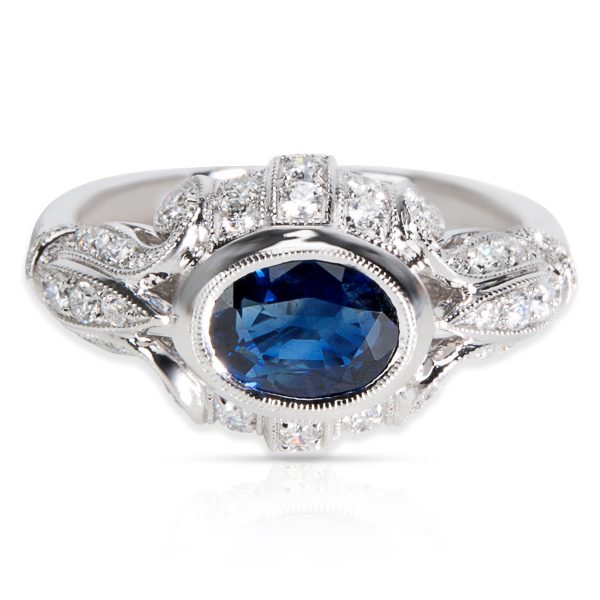 037056 fv Vintage Style Sapphire Diamond Ring in 18K White Gold 055 CTW