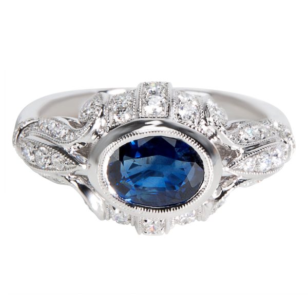 037056 stamp Vintage Style Sapphire Diamond Ring in 18K White Gold 055 CTW