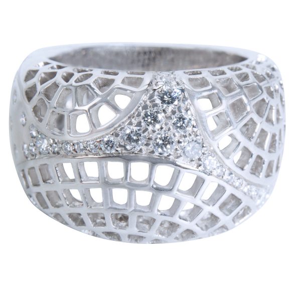 Fashion Ring White Gold Cartier Broiderie Diamond Dome Ring in 18K White Gold 045 Ctw