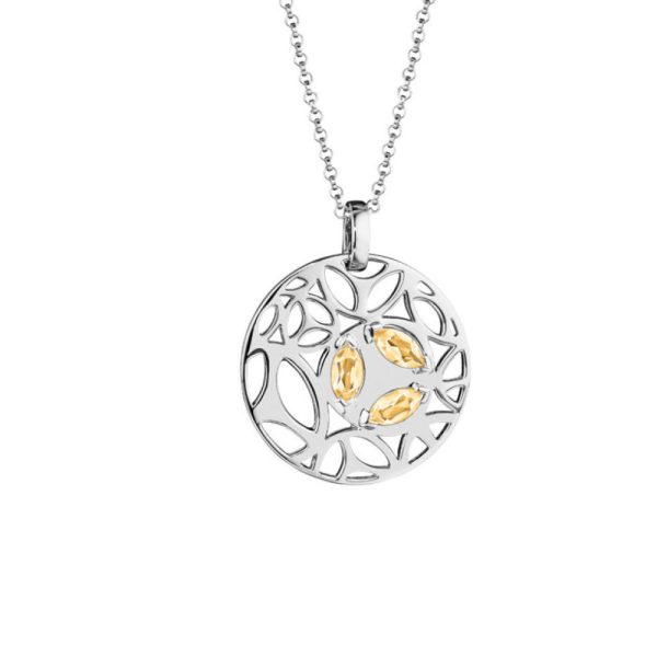 037175 FV Di Modolo Ricamo Golden Quartz Pendant in Plated Rhodium MSRP 650