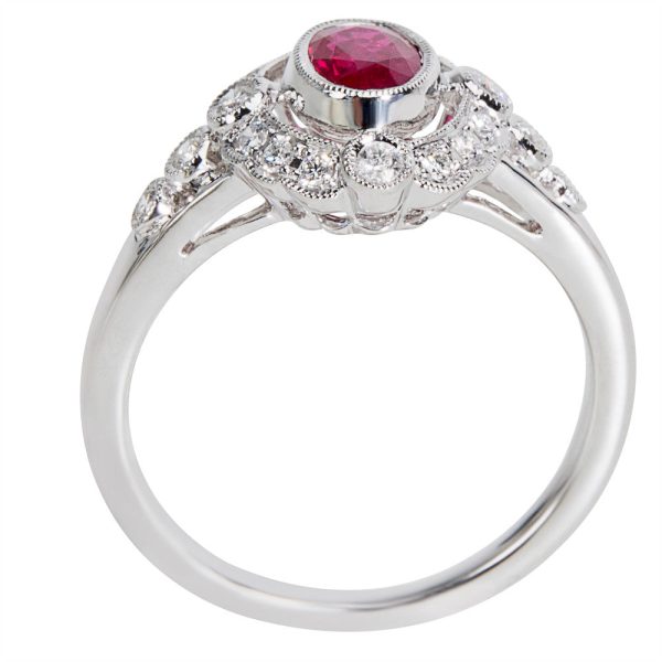 038455 AV 13259a60 6a26 4c96 9359 cba25ba75cfc BRAND NEW Diamond Ruby Vintage Style Ring in 18K White Gold 022 CTW