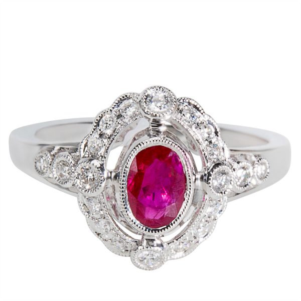 038455 fv BRAND NEW Diamond Ruby Vintage Style Ring in 18K White Gold 022 CTW