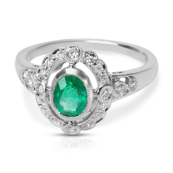 038456 fv 0d99600d 2ca3 49e4 a222 aa46314e5f68 BRAND NEW Emerald Diamond Vintage Ring in 18K White Gold 022 CTW