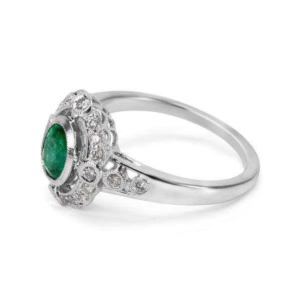 038456 sv f46cea59 df40 4b07 98b4 88351ef2ad8a BRAND NEW Emerald Diamond Vintage Ring in 18K White Gold 022 CTW