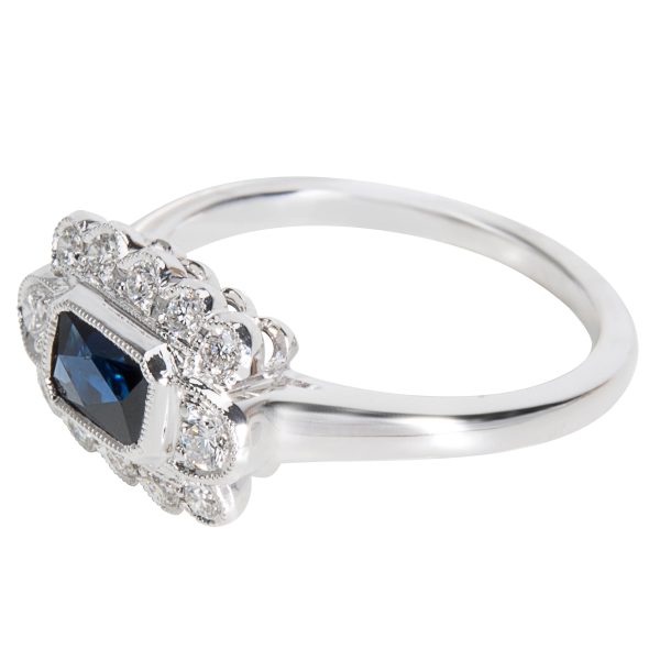 038460 sv BRAND NEW Diamond Sapphire Vintage Style Ring in 18K White Gold 117 CTW