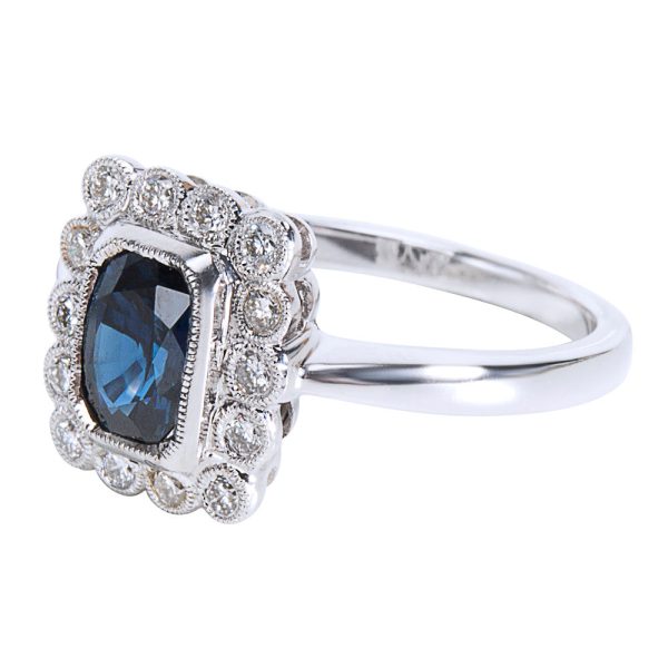 038463 SV BRAND NEW Diamond Sapphire Vintage Style Ring in 18K White Gold 024 CTW