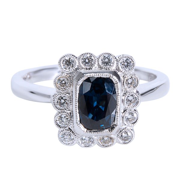 038463 fv BRAND NEW Diamond Sapphire Vintage Style Ring in 18K White Gold 024 CTW