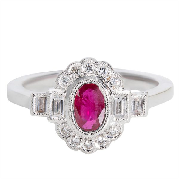 038476 fv 4c7cf072 aa3c 4aac b9ce 349026e80502 BRAND NEW Diamond Ruby Vintage Style Ring in 18K White Gold 030 CTW