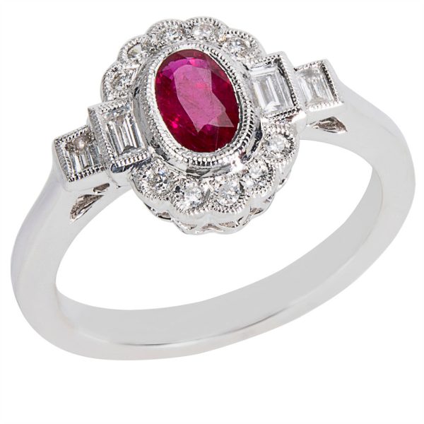 038476 pv eb1761bf 9237 456c 8d9c e2c048431b87 BRAND NEW Diamond Ruby Vintage Style Ring in 18K White Gold 030 CTW