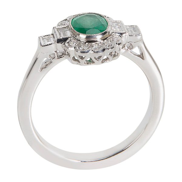 038477 AV 12e52de5 cb39 40fa bd6e ce2f28fcbb29 BRAND NEW Diamond Emerald Vintage Ring in 18K White Gold 030 CTW