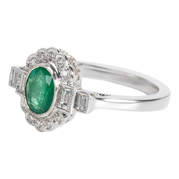 038477 SV 8a483a82 bdec 4e24 88f4 398a5059a907 BRAND NEW Diamond Emerald Vintage Ring in 18K White Gold 030 CTW