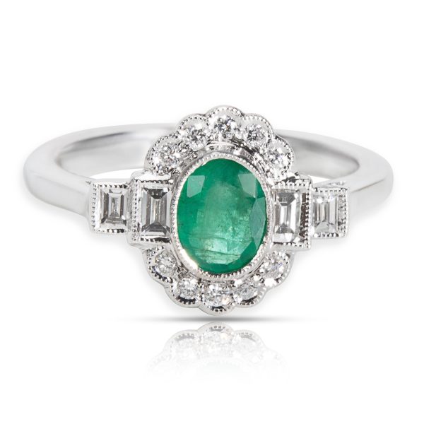 038477 fv c6bcf5f6 a7fa 495b 927a f8be882a2319 BRAND NEW Diamond Emerald Vintage Ring in 18K White Gold 030 CTW