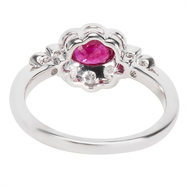 038479 BV BRAND NEW Diamond Ruby Vintage Style Ring in 18K White Gold 032 CTW