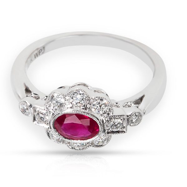 038479 fv BRAND NEW Diamond Ruby Vintage Style Ring in 18K White Gold 032 CTW