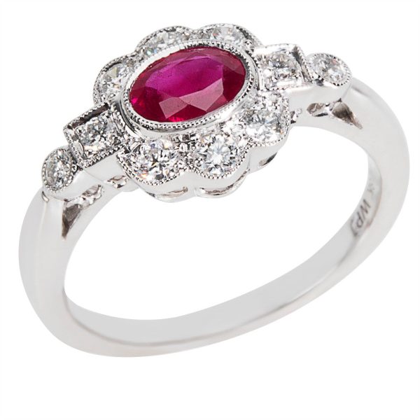 038479 pv BRAND NEW Diamond Ruby Vintage Style Ring in 18K White Gold 032 CTW