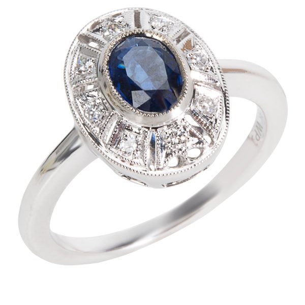 038481 pv 6e874435 ceda 462c bdd6 000cd94b71f1 BRAND NEW Diamond Sapphire Vintage Style Ring in 18K White Gold 010 CTW