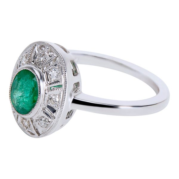 038483 SV 3a73878f a091 47e2 835e 9b044941f143 BRAND NEW Diamond Emerald Vintage Style Ring in 18K White Gold 010 CTW